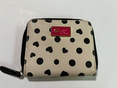 Luv Betsey By Betsey Johnson Be Mine Black White Polka Dot Heart Zip Wallet