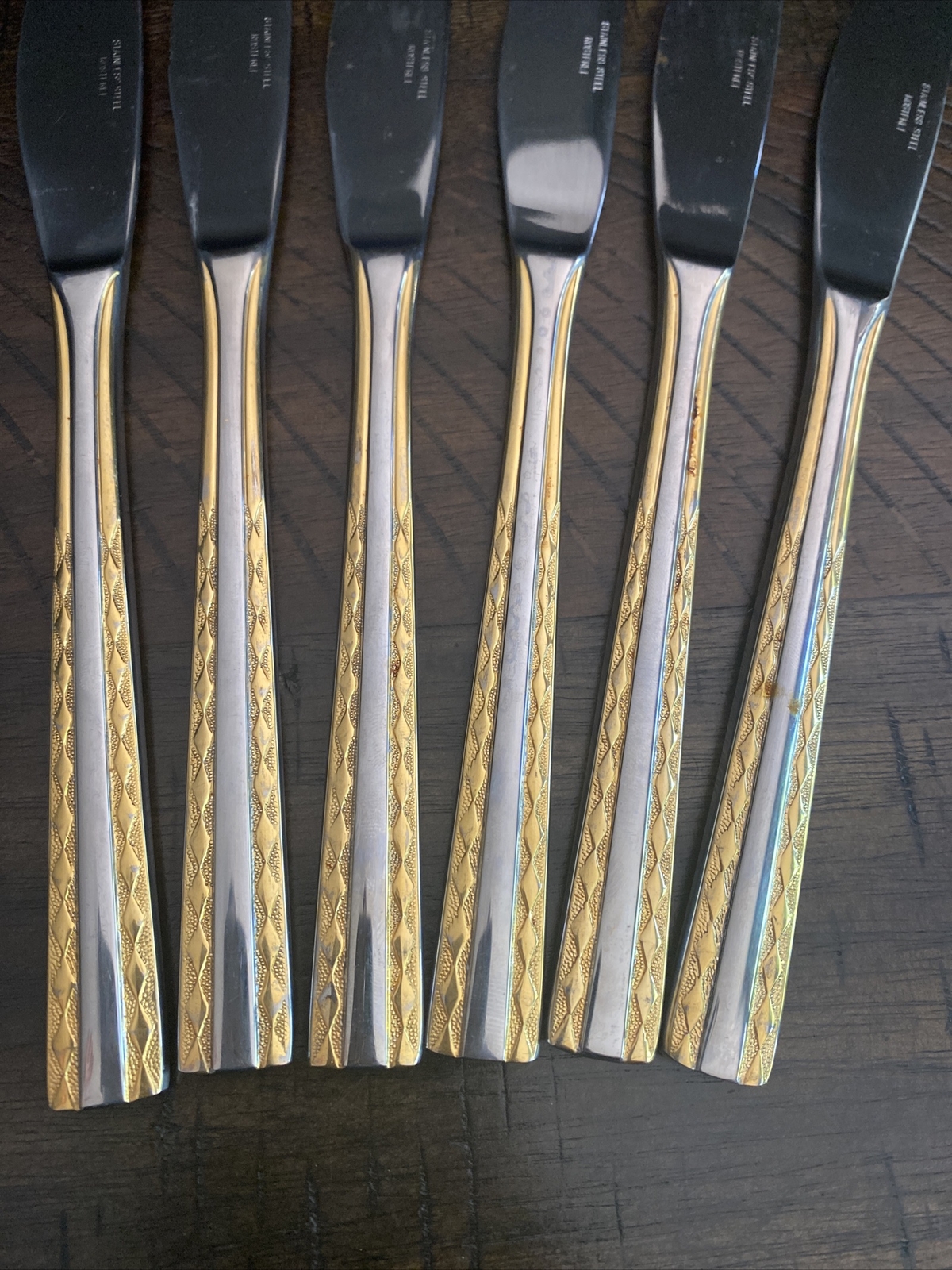 6 Vintage Rostfrei Stainless Steel With Gold Tone Accents Dinner Knives