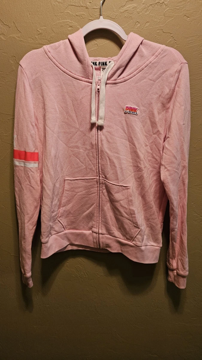 Sweat à Capuche Victoria's Secret PINK "FREE HUGS" - Taille XS, Noir, Zippé, Occasion TB (manque Cordon)