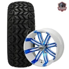 12" Casino Blue & White Golf Cart Wheels on Tires Combo (20x10-12) Set of 2