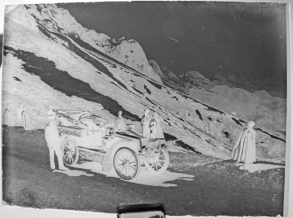 PLAQUE PHOTO VERRE 13x18, Négatif, Automobile à la montagne. Ca 1910. plq111 - Photo 1/1