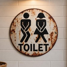 Rundes Toilettenschild schwarz rundes Metallschild einfache Montage f&uuml;r
