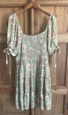 Agua Bendita Target Collab Dress Size 1X Tiered Smock Green Pink Tie Puff Sleeve