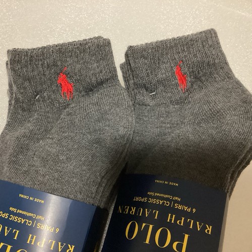 Ralph Lauren Polo Classic Sport 6 Pack Half Cushioned Sole Men’s Socks Gray/Red - Picture 5 of 6