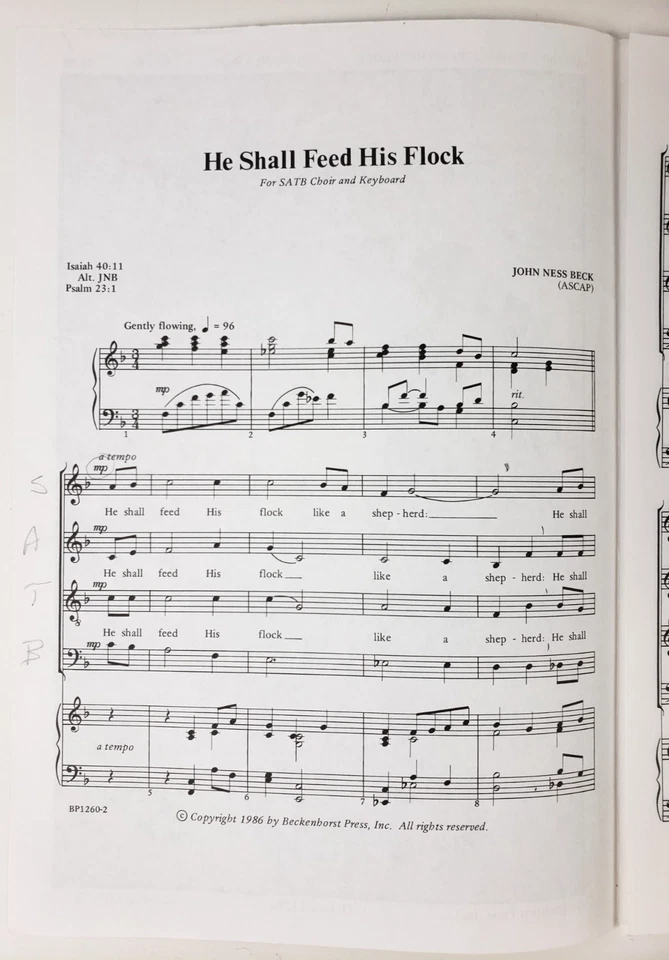 He Shall Feed His Flock 约翰·尼斯·贝克合唱乐谱 SATB 键盘 1986 — 第 2/4 张图片