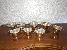 Mid Century Design 6 Teegl&auml;ser in Metallhaltern + Milchk&auml;nnchen & Zuckerschale