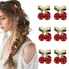 Small Cherry Hair Clips Rhinestone Mini Claw Non Slip Accessories 6 PCS