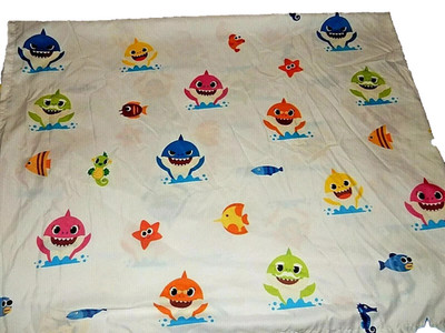 6J !WOW! LN BABY SHARK white microfiber Twin Flat Bed Sheet {Fabric}