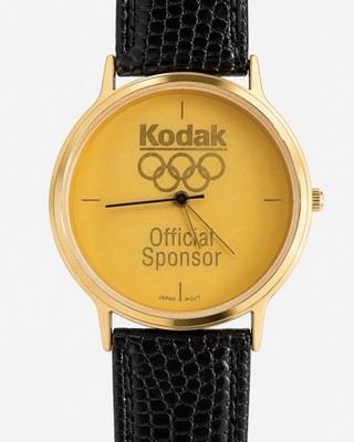 Vintage Kodak Olympic Sponsor Quartz Watch Men Gold Tone Leather New Battery