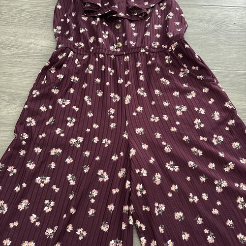 Justice Girls Jumpsuit size 10 Purple Floral Short Sleeve ruffle pockets - Picture 3 of 8