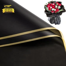 20 Sheets Flower Wrapping Paper - 22.4 X 22.4 Inch Gold Trim Black Water-Resista