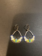 Vintage Sterling Silver Enamel Butterfly Dangle Earrings