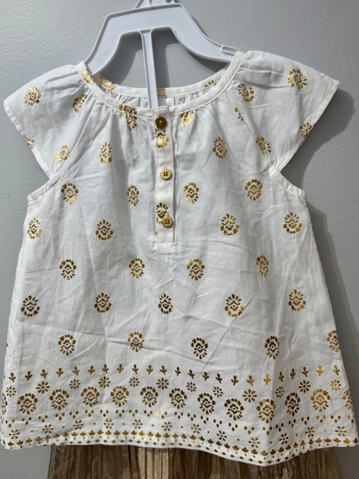 Carter's White and Gold Floral Top with Shiny Gold Skirt, Toddler Girls Size 18M - Image 2 of 4