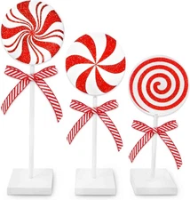 3 Pieces Christmas Table Decorations Wood Candy Set, Xmas Red & red white 