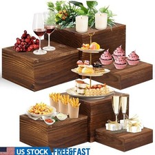 Wood Display Risers Set of 6 Multi Size Rustic Storage Stands Events Parties New