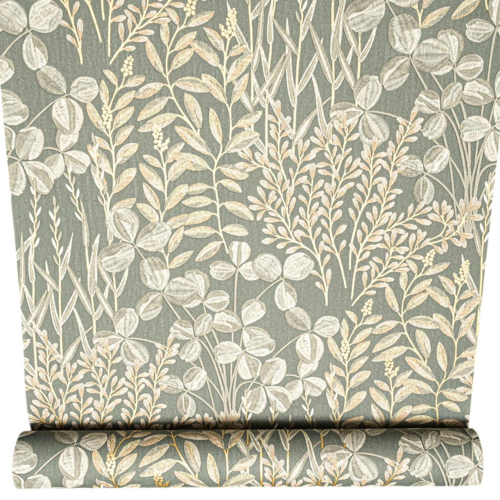 Green Floral Wallpaper Gold Metallic Shimmer Slightly Imperfect Feature Wall
