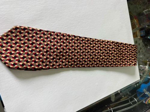 Scotch 100% Silk Geometric Woven Classic Men's Tie Lined Self-Tie Gold Red - product listing photo