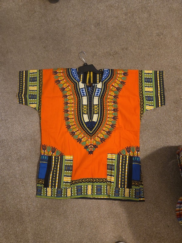 Dashiki Shirt Cotton Colorful Tribal Ethnic Boho Hippy Festival POCKETS Medium 