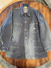 1940 s NOS LEE JELT DENIM 91-J TRANSITIONAL BARN CHORE COAT SZ 44 Long L w/ FADE