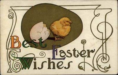 Vintage Easter Postcard with Chick and Egg - Best Wishes