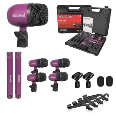 5 Core Drum Microphone Kit 7Pc All Metal Drummer Mics Tom/Snare & Cymbals Wired 