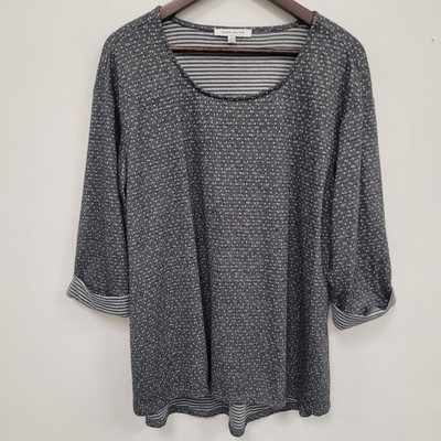 Rose + Olive Womens Textured Knit Roll Tab Sleeve Top Size 1X Gray Contrast Cuff