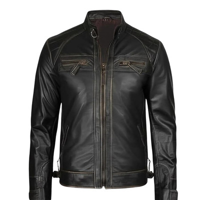 Men s Vintage Lambskin Leather Motorcycle Jacket Retro Racer Café Biker Coat