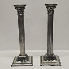 VTG WA William Adams Spain 10" Candlesticks Silver Plated Neoclassical Columns