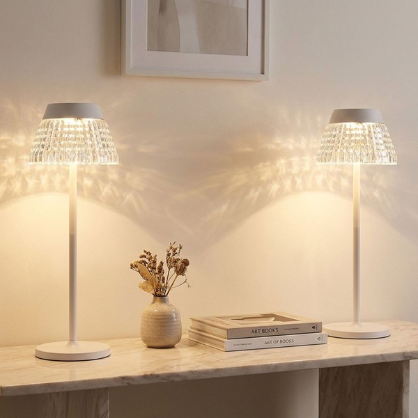 Tischleuchte Tischlampe Leseleuchte Kristalle Touchdimmer Weiß Usb Led 2Er Set-image