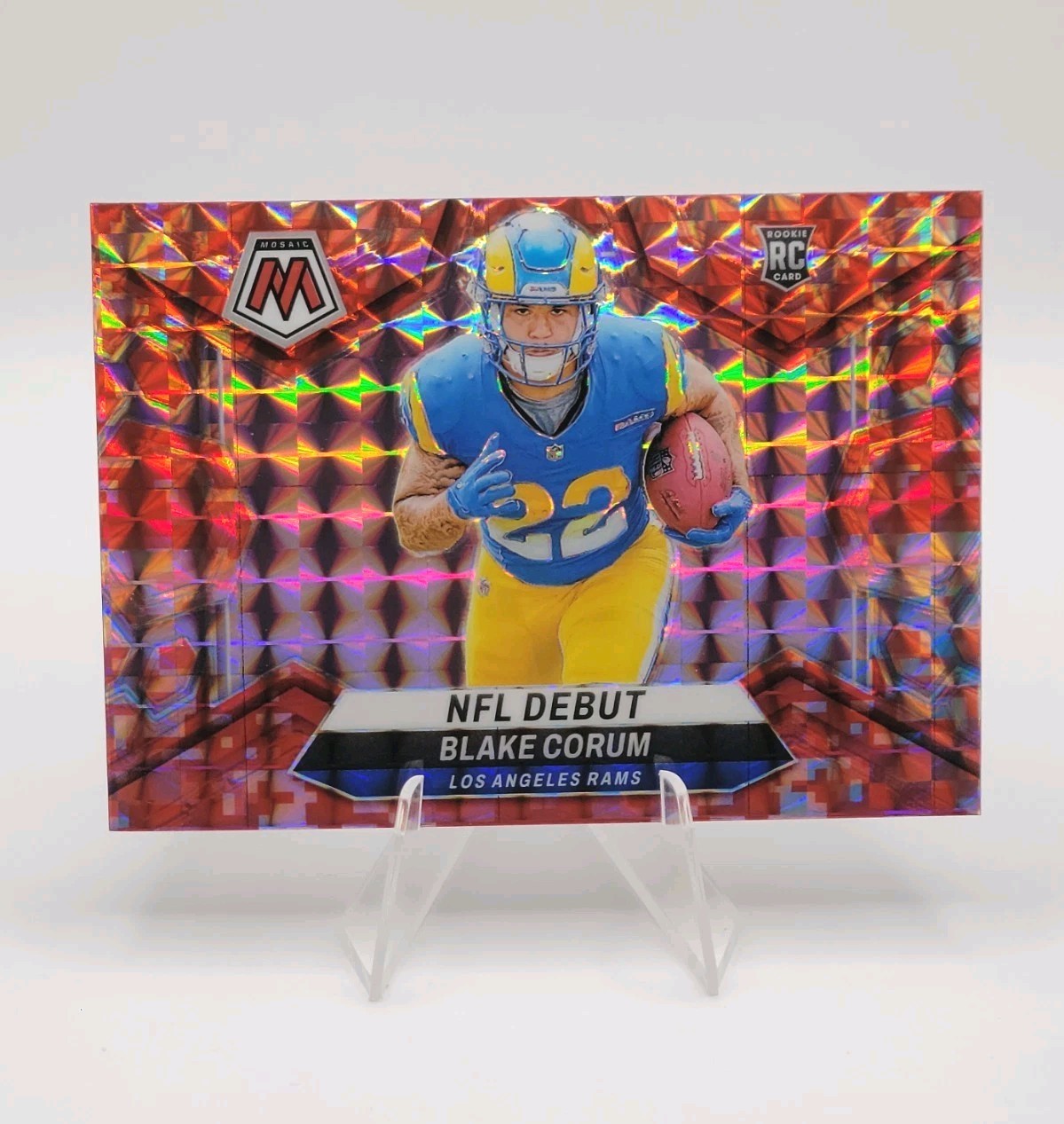 2024 Panini Mosaic Football Blake Corum NFL debut Red Camo RC #278 Chargers