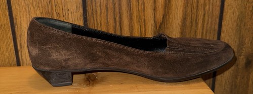 Woman SALVATORE FERRAGAMO Boutique brown Suede Leather Slip On Heels Shoes Sz 8 - Picture 7 of 9