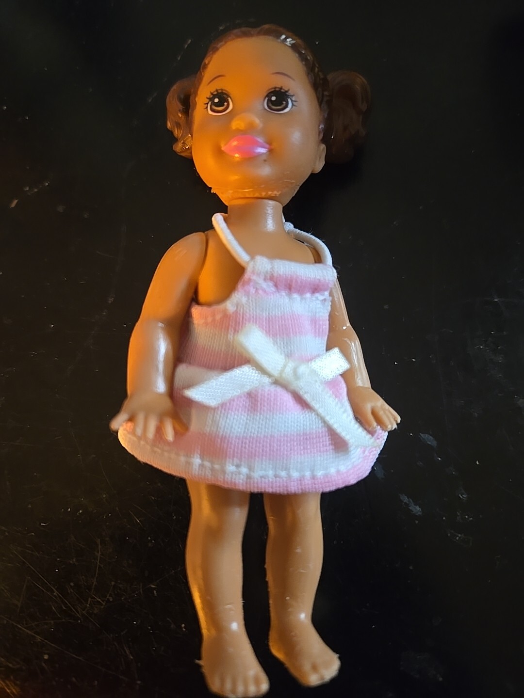Vintage Mattel Kelly Barbie Doll Toddler Girl Molded Brown Hair Pigtail Bun 1994