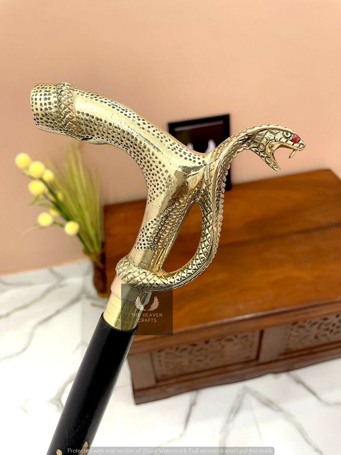 Cobra Mango Bastón De Paseo, Madera Diseñador Nuevo De Alta Calidad Latón