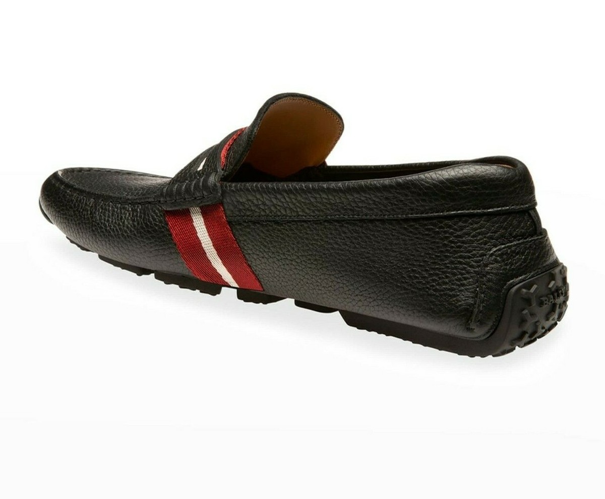 BALLY PIETRO BLACK GRAINED LEATHER WEB LOGO PENNY LOAFERS 8 EEE US 41 ITALY Etro Penny Black True Glove Loafer — Robert Zur main image 3