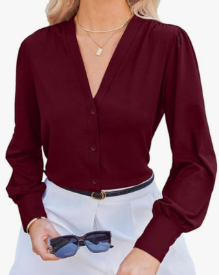 NEW Luckymore Women's V Neck Button Down Casual Top Size 2XL
