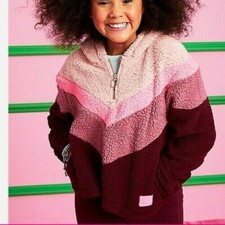 Justice sherpa hooded quarter zip new ruby/pink chevron colorblock size 14 Plus