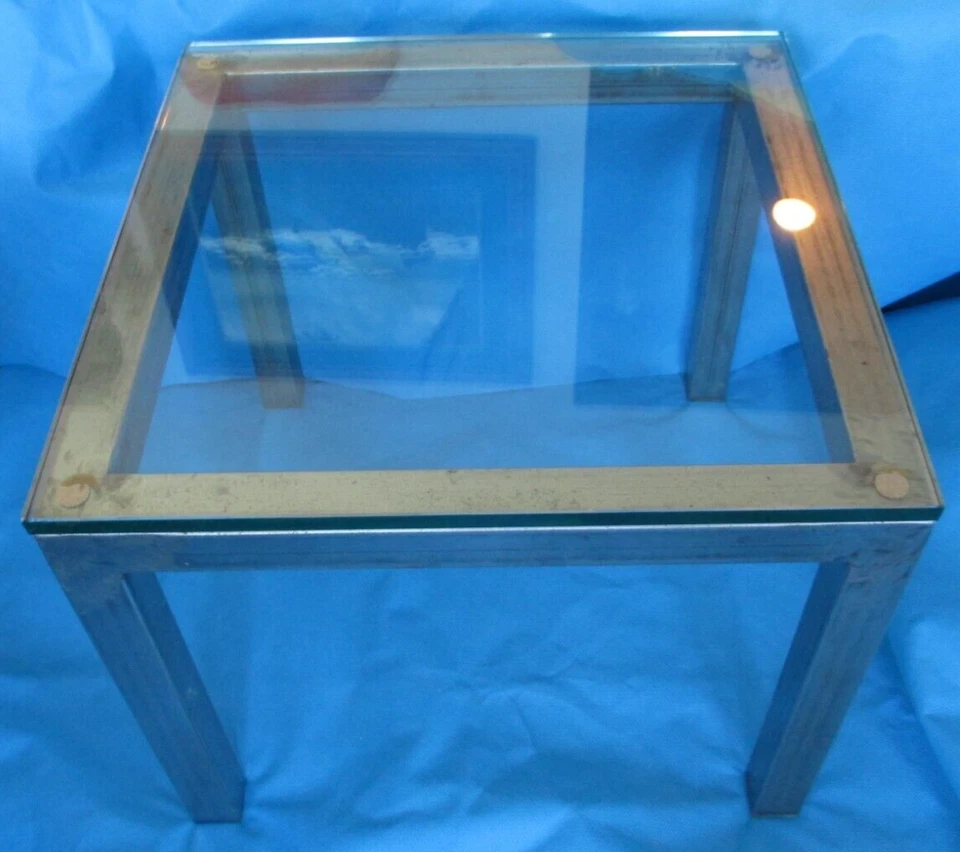 Mesa auxiliar de centro brutalista tubo cuadrado soldado acero años 70 ESPAÑA MCM poste moderno Foto 2 de 4