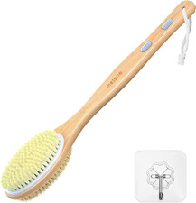 Bamboo Body Brush with Stiff and Soft Natural Bristles Back Scrubber for Shower