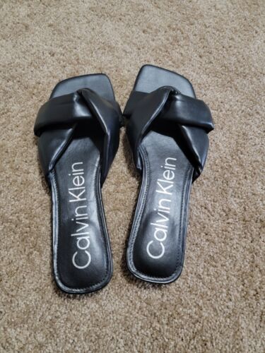 CALVIN KLEIN Black Leather Slides Sandals Size 10M