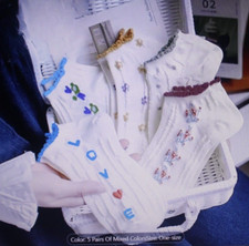 Women's Mixed Floral Print Ankle Socks Fashion Set Of 5 Love One Sz White NIP