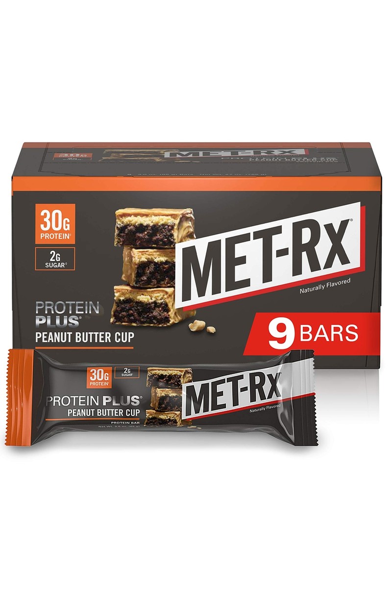 MET Rx Protein Plus Bars Peanut Butter Cup 9 Count High Protein Snack 30g Pro