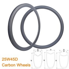 700C Carbon Road Bike Rim 25mm Wide 45mm Depth Clincher Tubeless 18-32 Holes