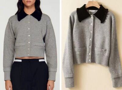 Sandro Collar Cardigan Long Sleeve Cable Knit Short Top for Women