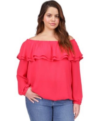 Michael Kors Women's Plus Size Off The Shoulder Top blouse Deep Pink 0X