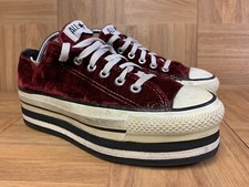 Vintageš„ Converse All Star Chunky Platform Velour Velvet Red Sz 7 Made in USA
