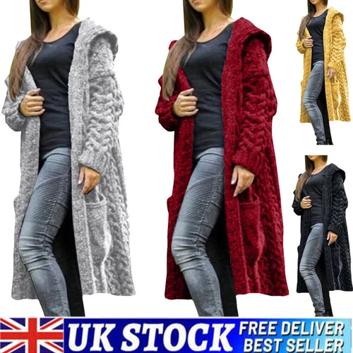 Womens Winter Warm Cardigan Coat Outwear Long Sleeve Jacket Hooded Knit Sweater - Picture 2 of 29