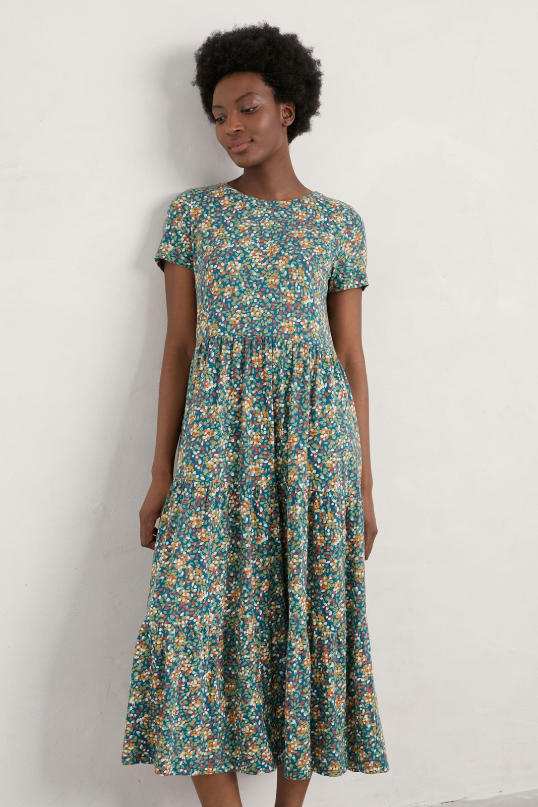 Seasalt Women's multi Line Strokes Short Sleeve Dress (GOTS