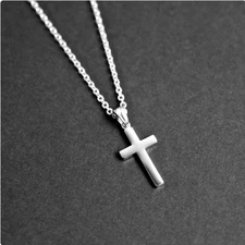 SMALL CROSS CHRISTIAN FAITH PRAY Pendant On 22" 925 Sterling Silver Necklace Men