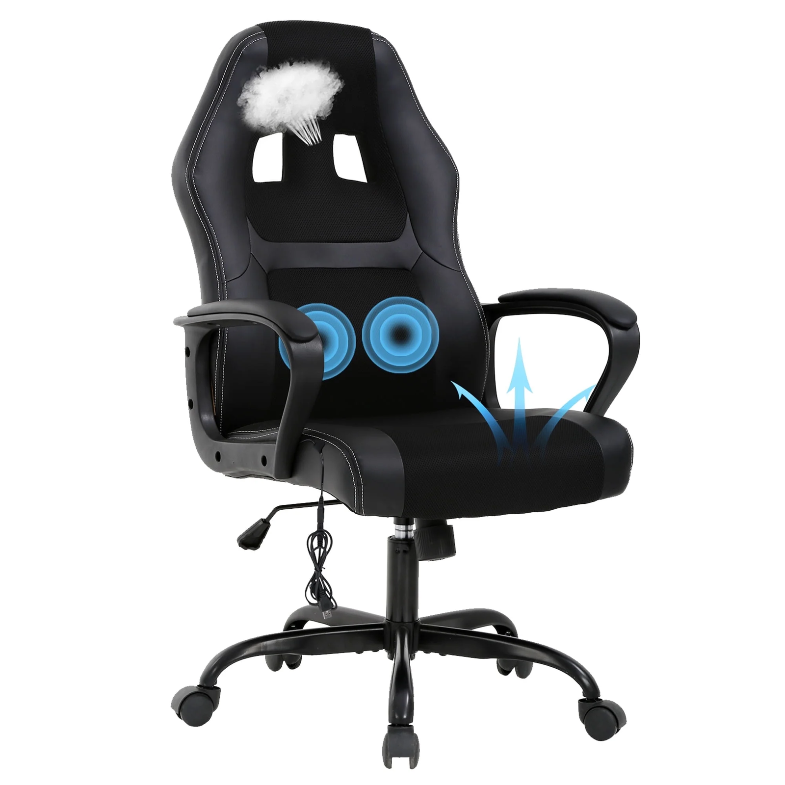 Massage Gaming Chair, PU Leather Adjustable Ergonomic & Lumbar Support-image