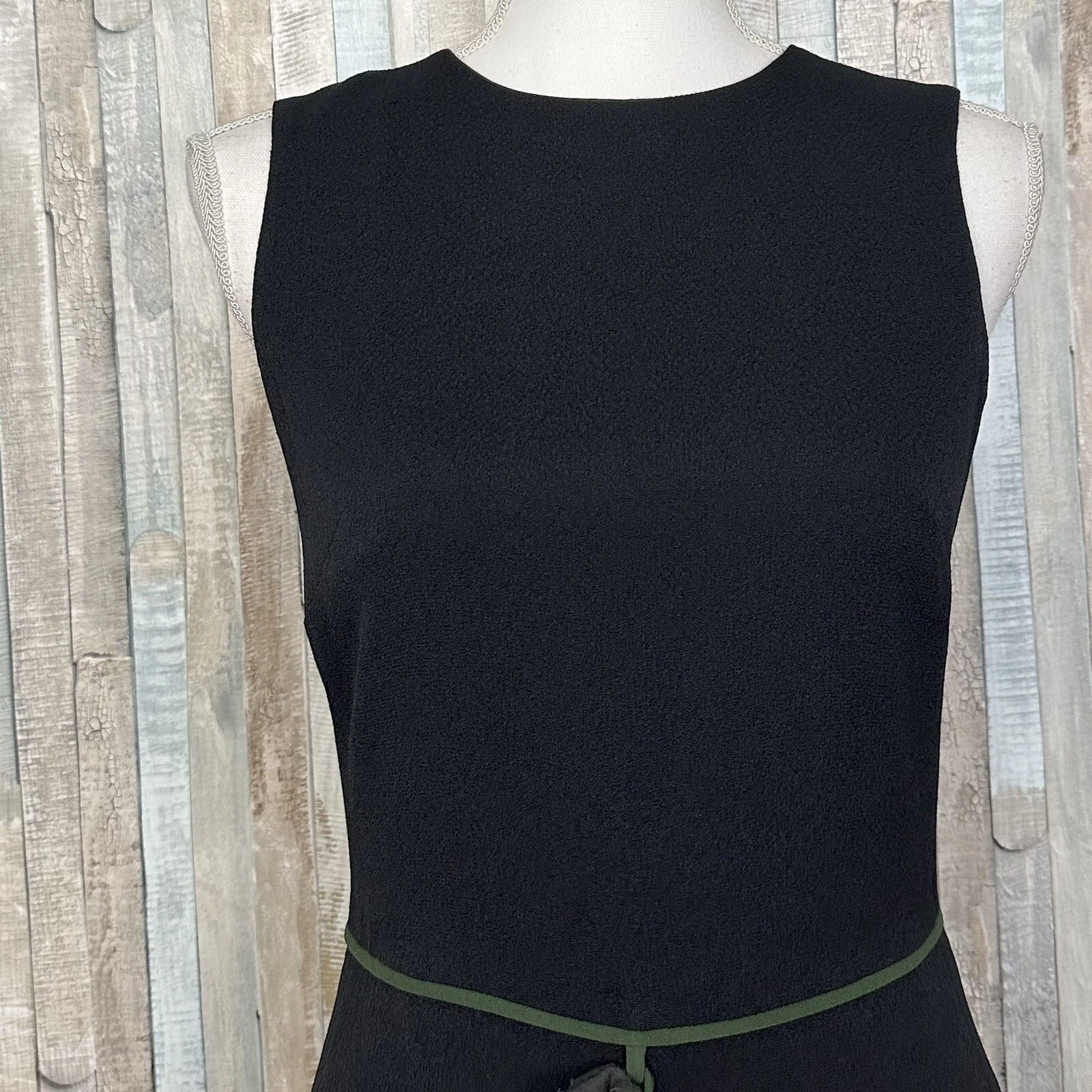 Abito Moschino Cheap Chic XS 90 Vintage Nero Shift Fiore Applicato Lana Crepe